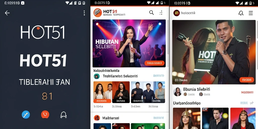 Antarmuka aplikasi HOT51 dengan berita selebriti terbaru.