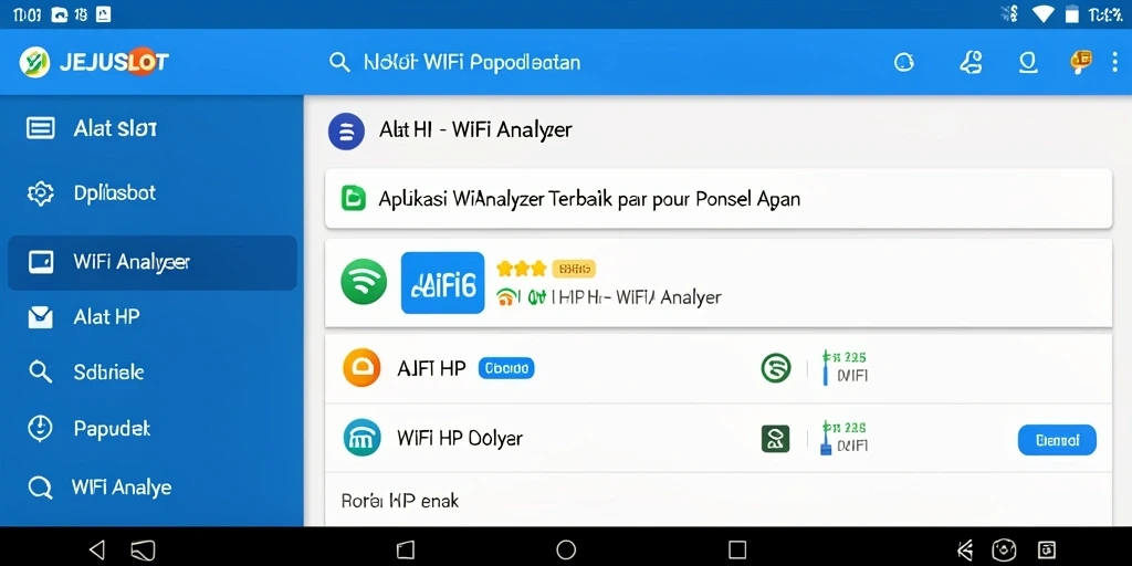 Tampilan antarmuka utama JEJUSLOT menampilkan analisis jaringan WiFi yang jelas.