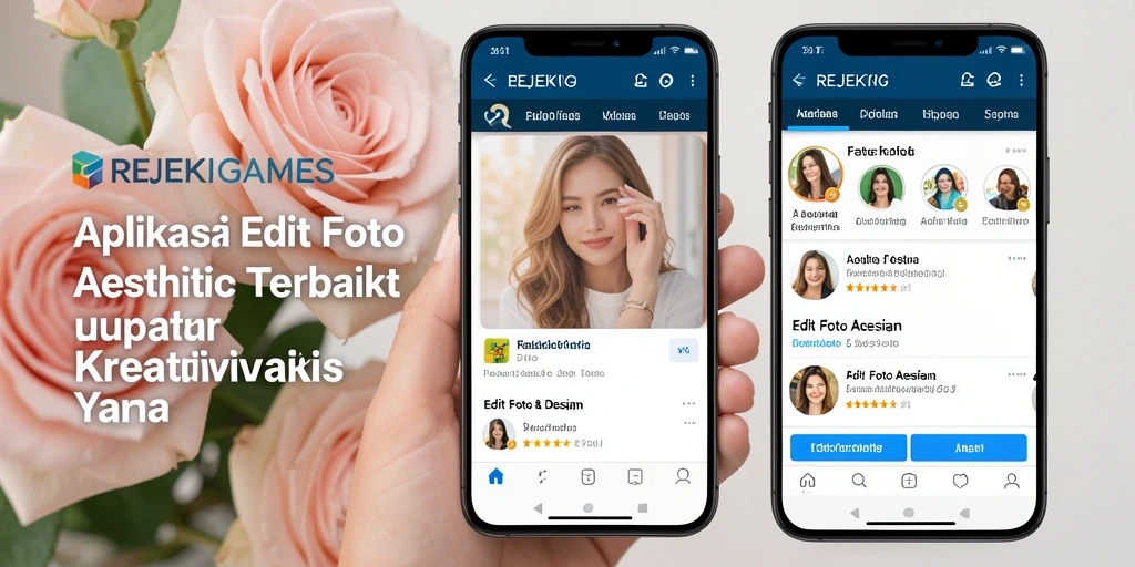 Antarmuka REJEKIGAMES menampilkan fitur Edit Foto Aesthetic yang beragam.