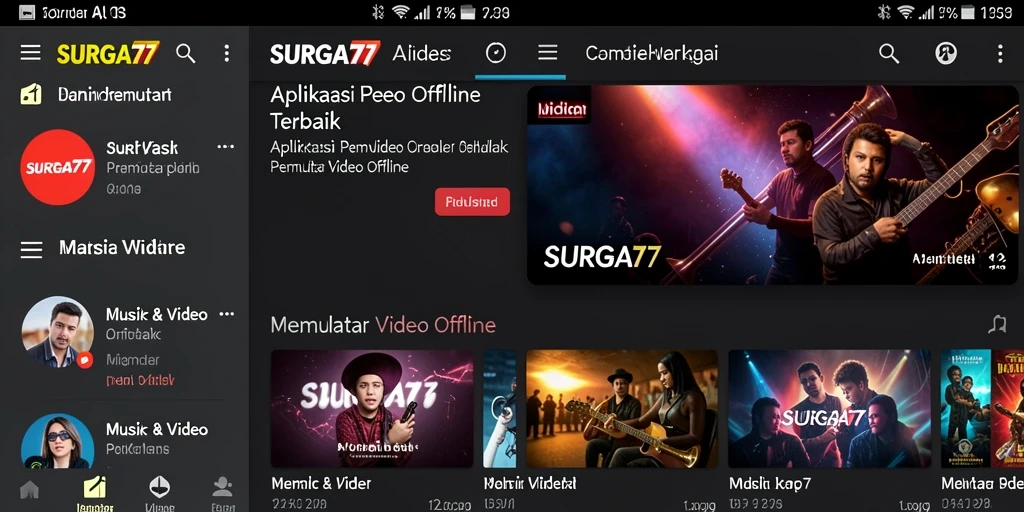 Antarmuka SURGA77 yang sederhana dan fungsional untuk pemutar video offline.